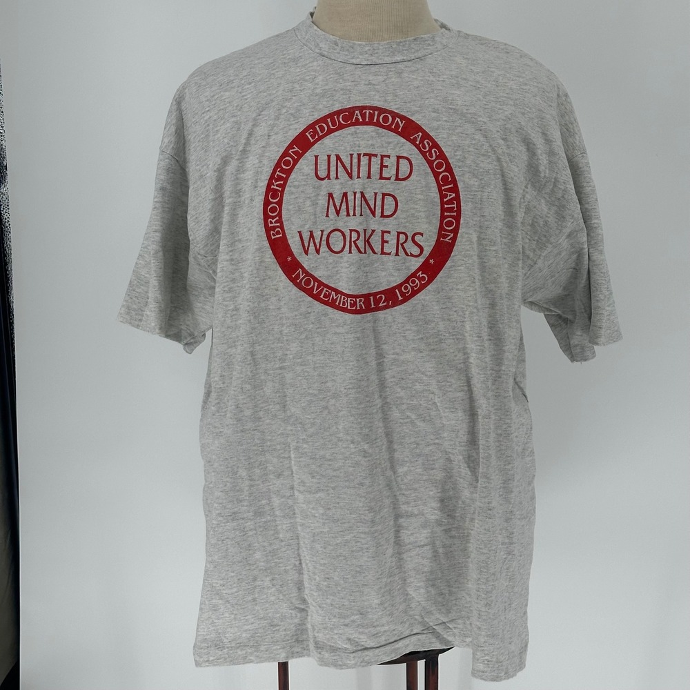 Vintage single stitch 1993 Union United Mind Workers‎ T-Shirt Gray XXL USA